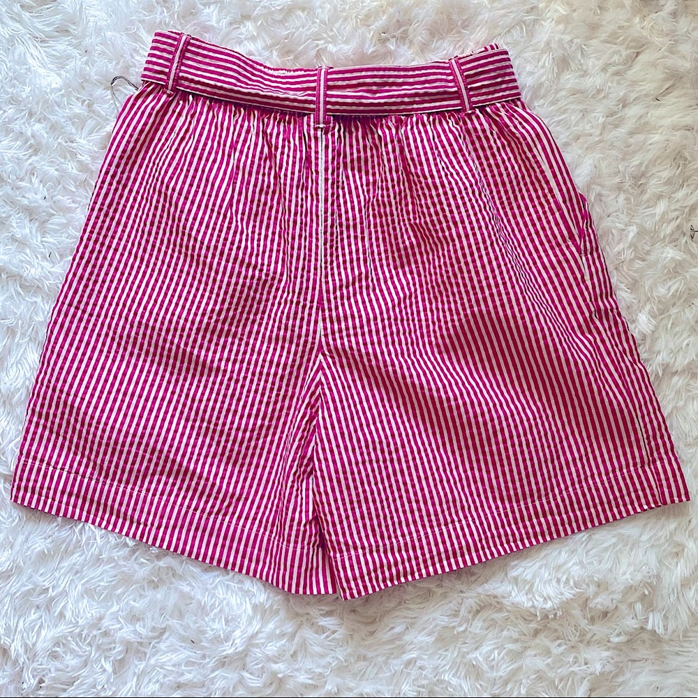 PINK WHITE STRIPED BELTED HIGH RISE SHORTS W/ POCKETS - Picture 10 of 11